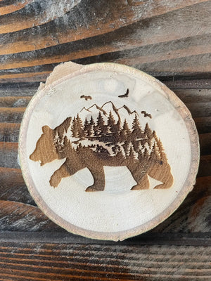Bear Coaster, Colorado Aspen Wood, Laser Engraved