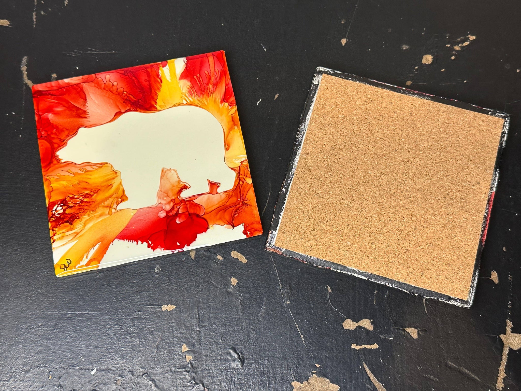 Wyoming Handpainted Hotplate & Coaster Set