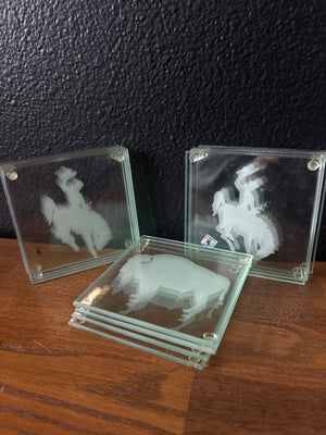 Bison and Steamboat Glass Coasters