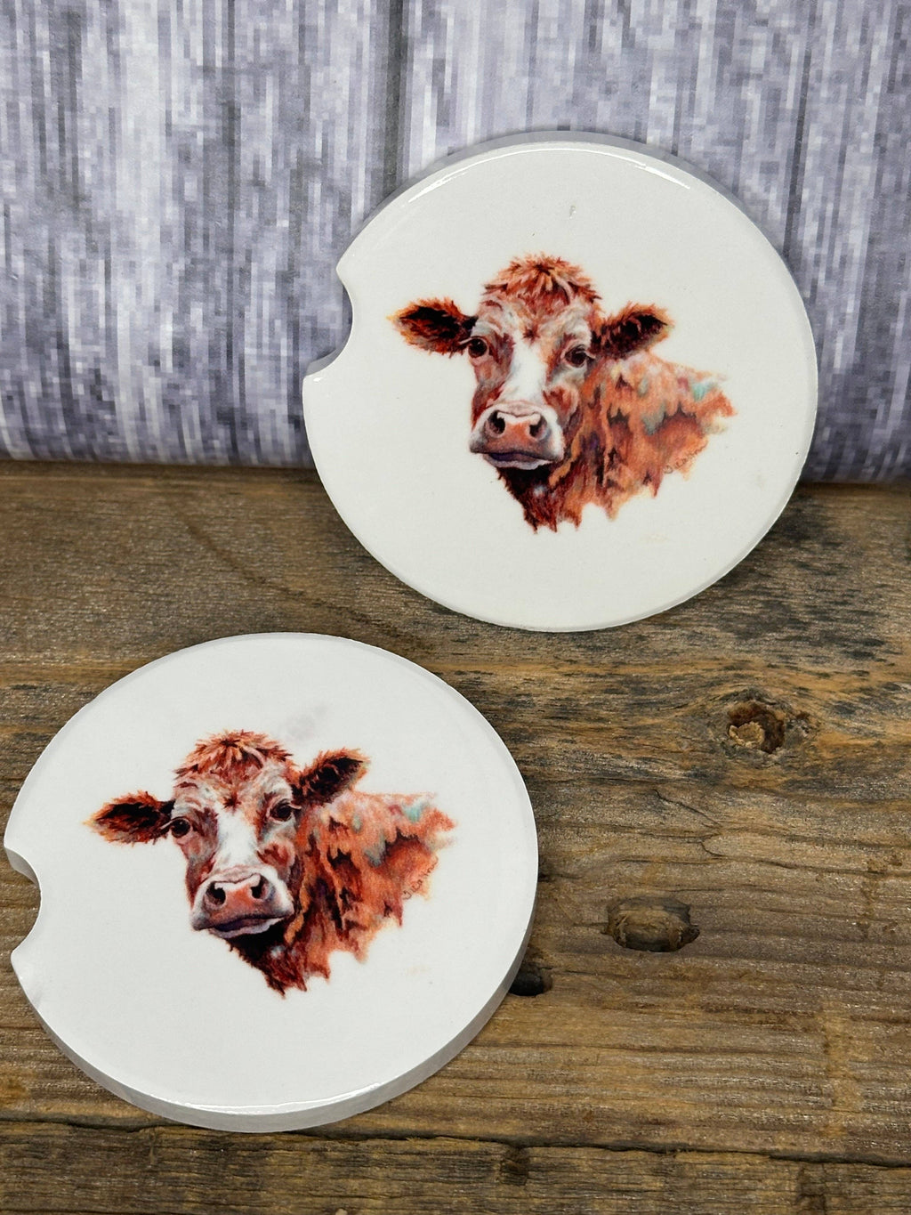 Set of 2 Original Art Cow Car Coasters by Terri