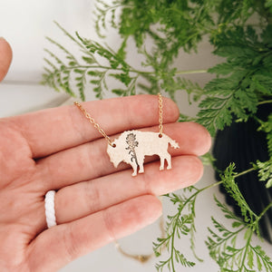 Indian Paintbrush Bison Necklace, Wyoming Flower, Buffalo: NuGold