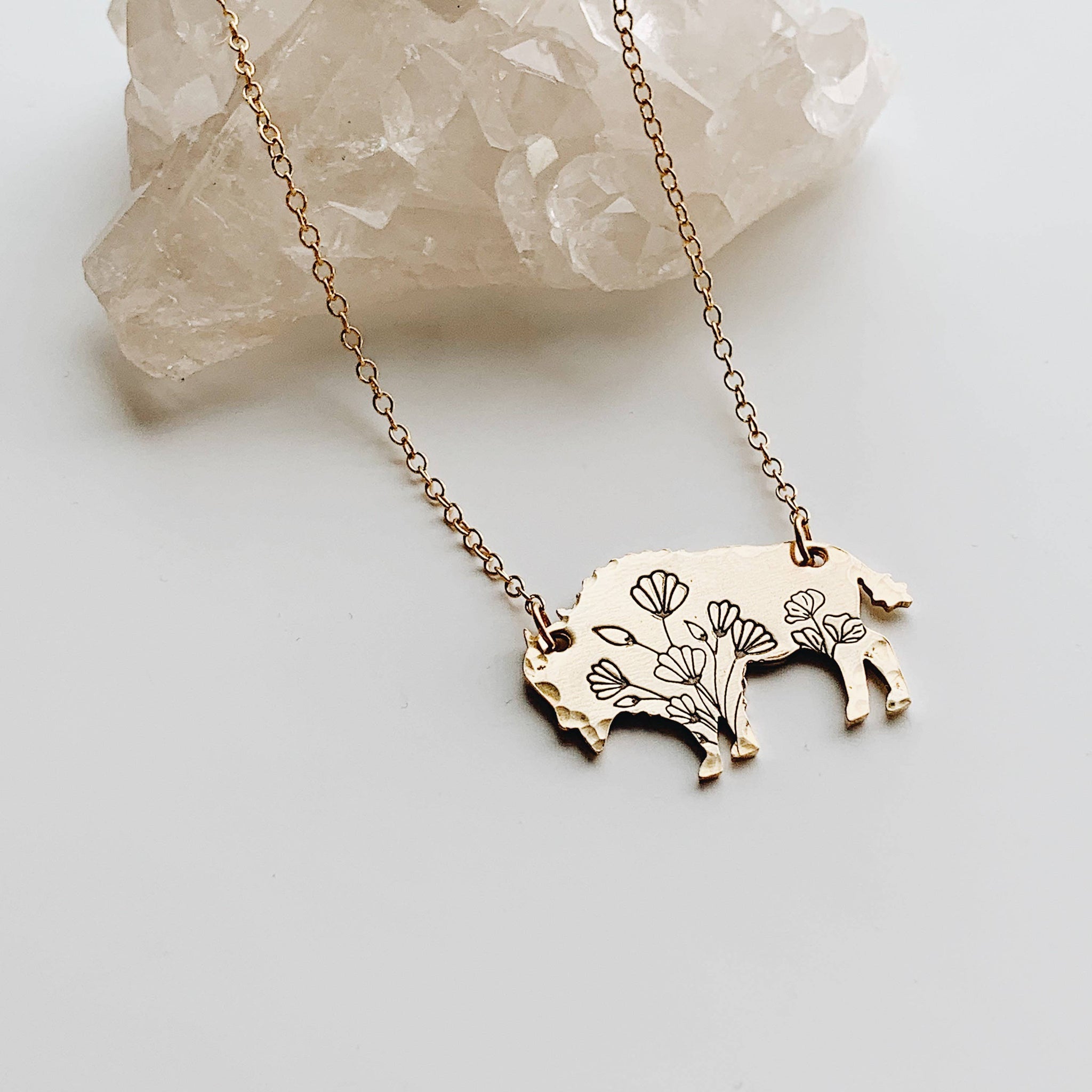 Mountain Bison Necklace, Buffalo, Hand Stamped Necklace: Aluminum