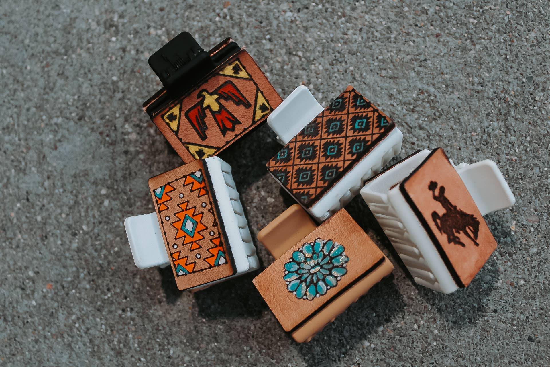 Turquoise Leather Claw Clip: Black / Steamboat