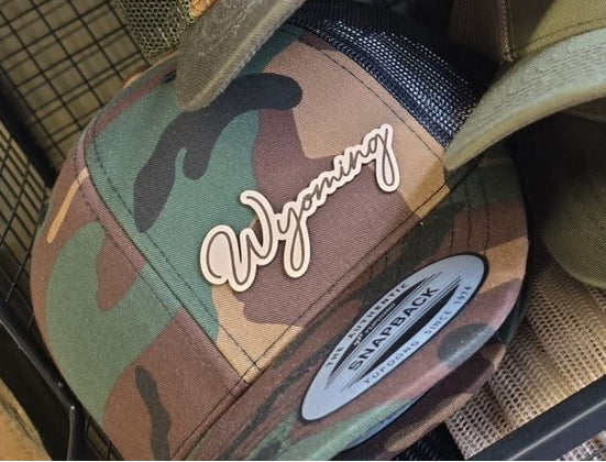 Simply WYOMING Leather Patch Hat - Camo Front/Black mesh