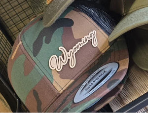 Simply WYOMING Leather Patch Hat - Camo Front/Black mesh