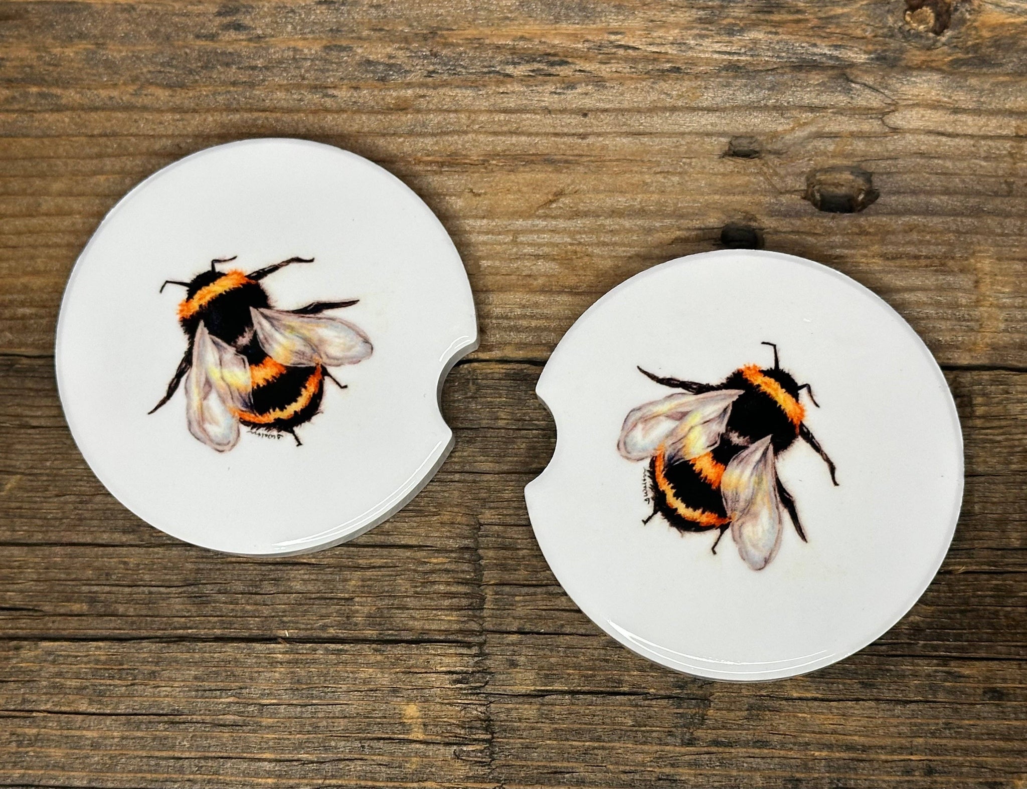 Set of 2 Original Art Bee Car Coasters by Terri