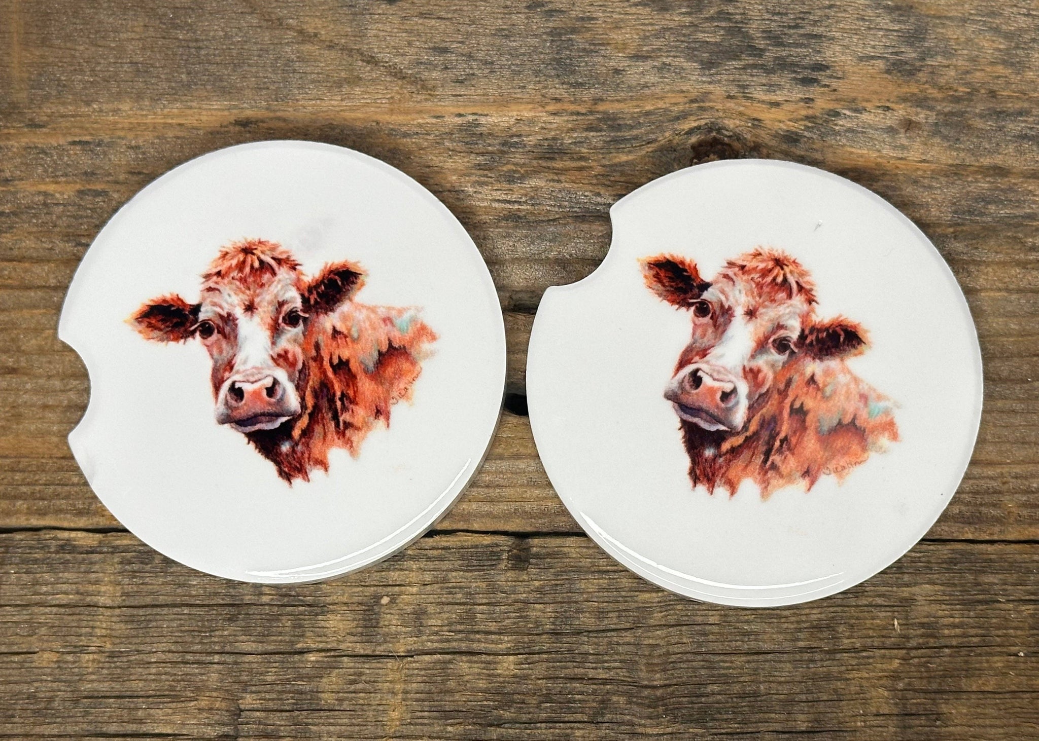 Set of 2 Original Art Cow Car Coasters by Terri