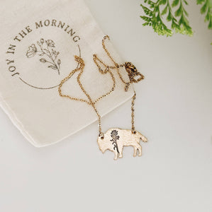 Indian Paintbrush Bison Necklace, Wyoming Flower, Buffalo: Aluminum