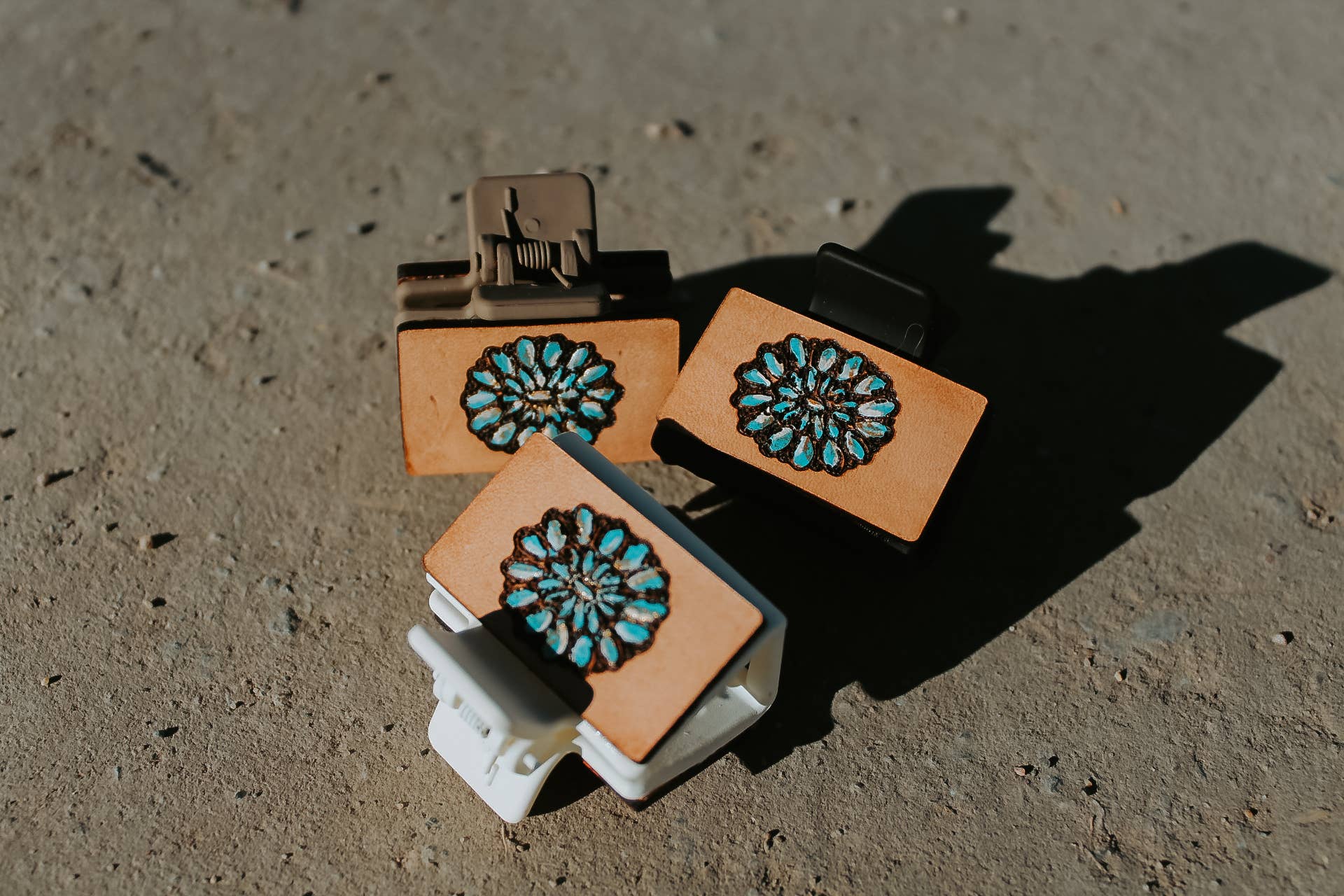 Turquoise Leather Claw Clip: Black / Steamboat