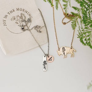 Indian Paintbrush Bison Necklace, Wyoming Flower, Buffalo: Aluminum