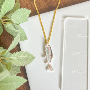 Rainbow trout necklace | 18" chain: Silver plated