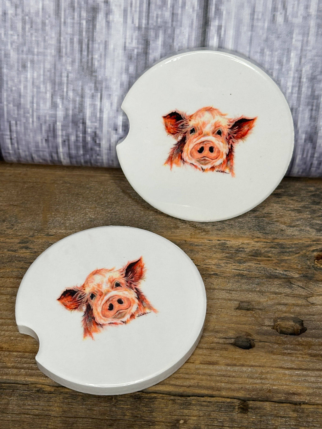 Set of 2 Original Art Pig Car Coasters by Terri