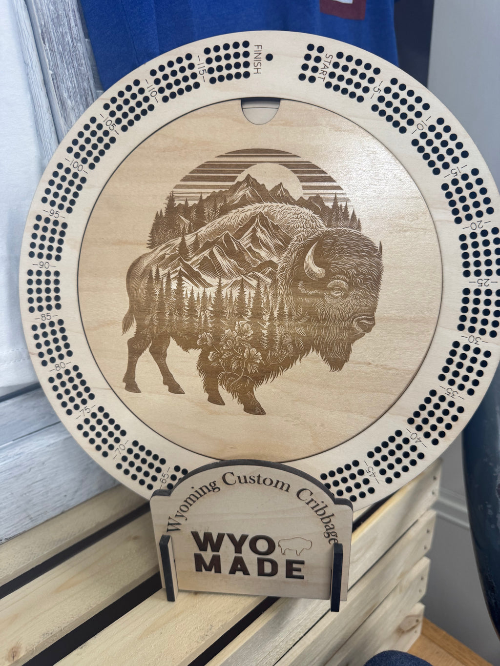 Mountain Bison Cribbage Board