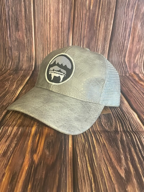 Bison Moon Patch Hat/ Women's CC Beanie/ Light Gray PU Leather and Mesh Back