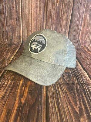 Bison Moon Patch Hat/ Women's CC Beanie/ Light Gray PU Leather and Mesh Back