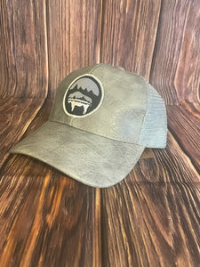 Bison Moon Patch Hat/ Women's CC Beanie/ Light Gray PU Leather and Mesh Back