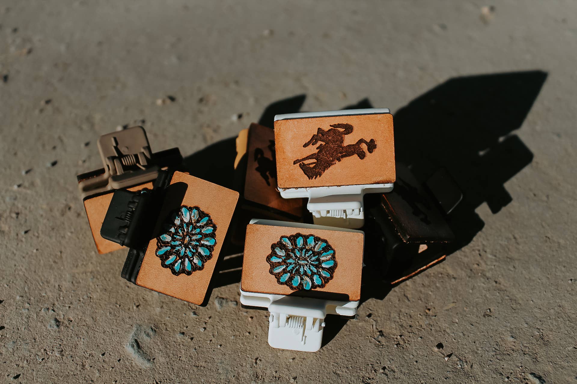 Turquoise Leather Claw Clip: Black / Steamboat