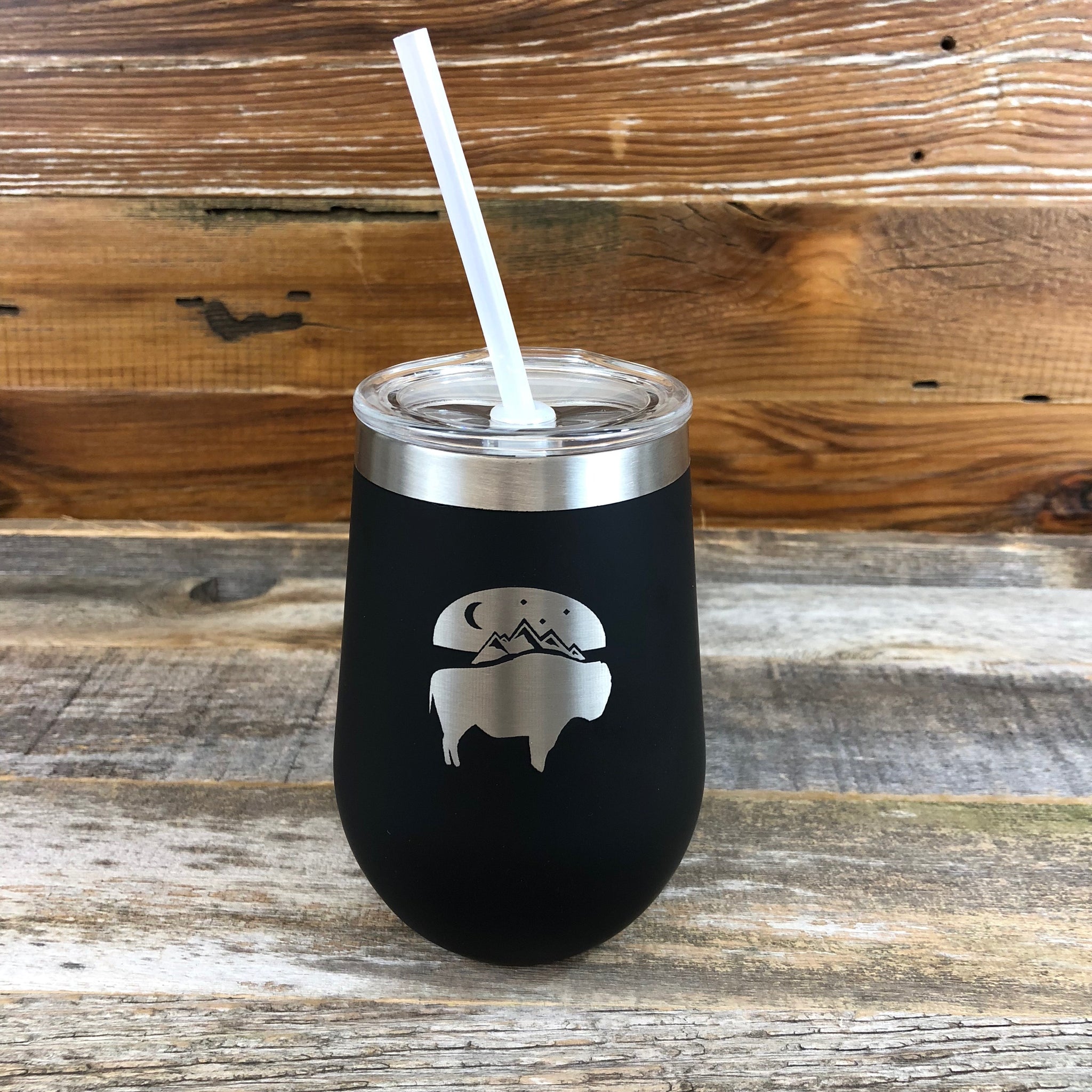 Bison Moon Wine Tumbler | 12 oz | Black