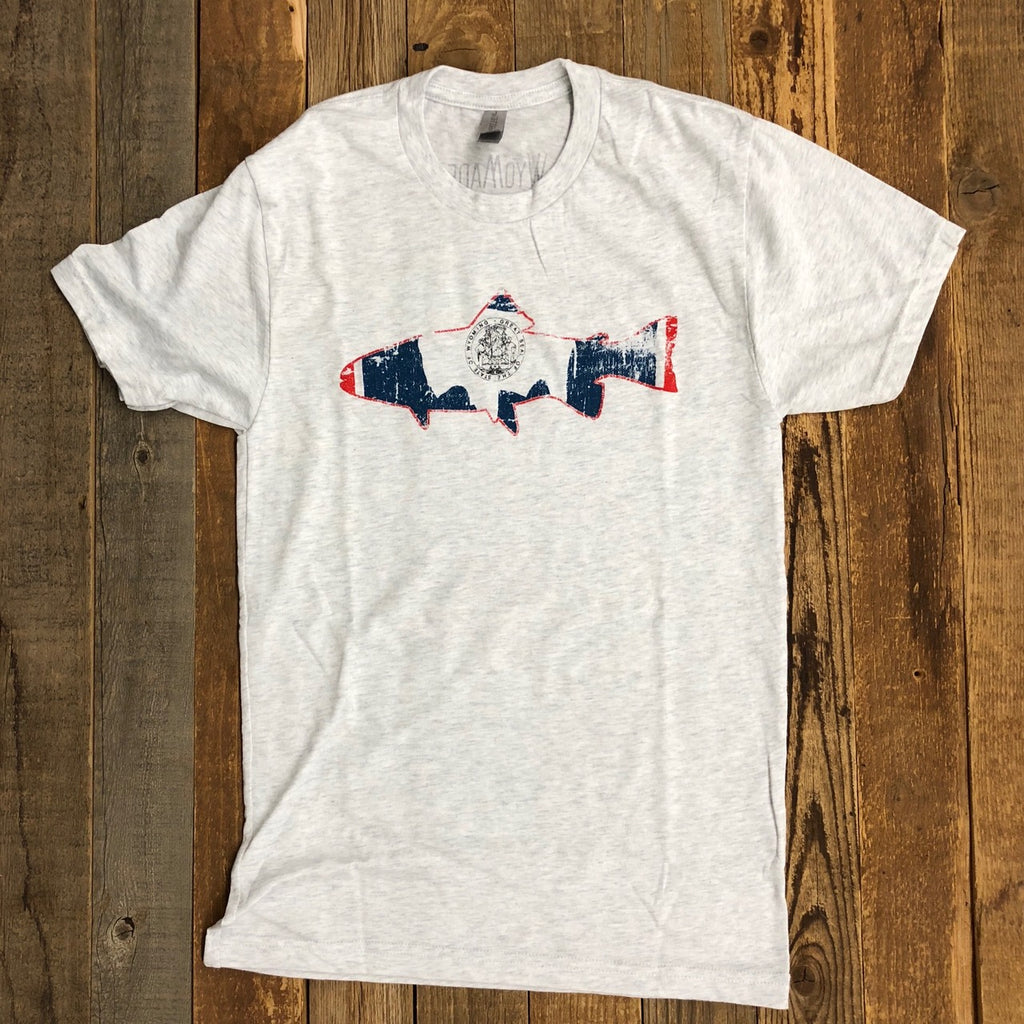 Unisex WyoMade Trout Flag Tee- Light Grey